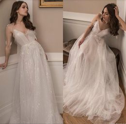 2019 Summer Wedding Dresses Spaghetti Lace Bow A Line Sweep Train Custom Made Bohemian Wedding Dress Appliqued Plus Size Bridal Gowns