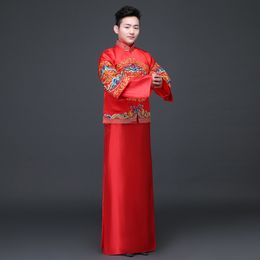 Groom show clothing embroidery pratensis dragon gown men clothing chinese style wedding gown evening Robe tang suit jacket