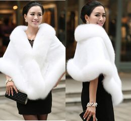 New Faux Fur Bridal Shawl Fur Wraps Marriage Shrug Coat Bride Winter Wedding Party Boleros Jacket Cloak Burgundy Black White Red