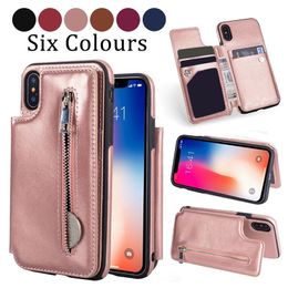 2018 New Fashion Flip Leather Case for iPhone X Card Slot Stand Zipper Wallet Case for iPhone X 8 7 6 6S Plus