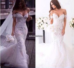 Ivory Lace Mermaid Custom Made Wedding Dresses Arabic Off-shoulder Sweetheart Backless Court Train Wedding Gowns Dress 2018 Spring
