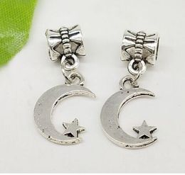 100Pcs/lot Tibetan Silver Moon Star Charms Dangle Beads pendant Bracelet for Jewelry Making