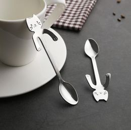 Mini Cute Cat Long Handle Spoon Stainless Steel Coffee Tea Spoon Drinking Tools Kitchen Gadget Flatware Tableware LX3623