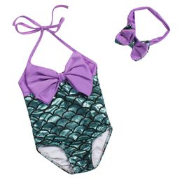 Mermaid Child Swimsuit Girl Princess Cute Baby Siamese Swimsuit Girls Swimwear Hairband