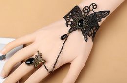 hot new European and American ancient court gothic butterfly lace bracelet with crystal band ring a fashion classic elegant