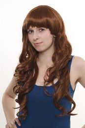 Curly Women's Hair Wig Very Long Fringe Red Brown