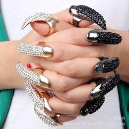 Hot sale Exaggerate Armour Nails Rings For Women Eagle Claw Black/Gold Crystal Ring Set Statement Jewellery S M L Size