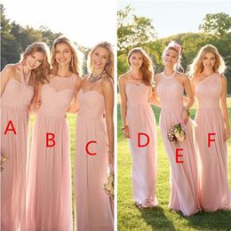 2019 Blush Pink Long Country Style Bridesmaid Dresses Ruched One Shoulder Sweetheart Backless Cheap Maid of the Honor Dress