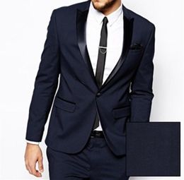 Brand New Navy Blue 2 Piece Suit Men Wedding Tuxdos High Quality Groom Tuxedos Peak Lapel Slim Fit Excellent Men Blazer(Jacket+Pants+Tie)322