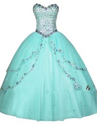 2020 High Quality Mint Green Ball Gown Sparking Crystal Quinceanera Dresses Beaded Formal Party Gown Vestidos De 15 Anos QC1269