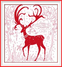 Merry Christmas elk deer home decor paintings ,Handmade Cross Stitch Embroidery Needlework sets counted print on canvas DMC 14CT /11CT