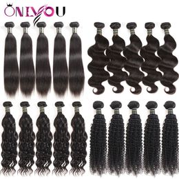 9a brasilianische jungfräuliche Erweiterungen 10 Bündel Weben Bündel Silky Straight Body Deep Water Wave Kinky Curly Human Hair Schuss