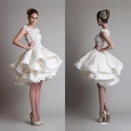 2019 Krikor jabotian short lace wedding dresses ivory bateau knee length A line organza wedding dresses Zipper arabic Bridal Gown