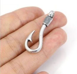 60Pcs alloy Fish Hooks Anchor Charms Antique silver Charms Pendant For necklace Jewelry Making findings 32x13mm