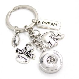 New Arrival DIY Interchangeable 18mm Snap Jewelry Snap Key Chain Sport Football Key Chain Bag Charm Snaps Key Rings for Sport Fans Gifts