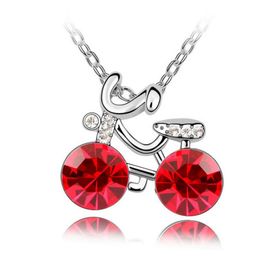 Wholesale Cute Bicycle Pendant Necklace Made With Czech Crystal For 2018 Kids Women Gift Free Shipping