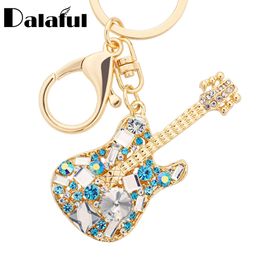 Key Rings Fashion Unique Guitar Crystal Rhinestone Keychains Purse Bag Buckle HandBag Pendant For Car Keyrings Women Chains K255