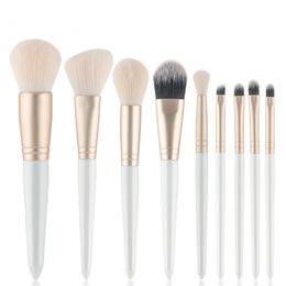 9pcs White Wood Handle Makeup Brushes Set Foundation Eyeshadow Blush Concealer Make Up Brushes Highlighter Eyelashes Cosmetic Brushes kit