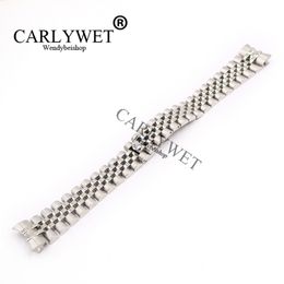 CARLYWET 20mm 316L Stainless Steel Jubilee Silver Solid Screw Links Wrist Watch Strap With Curved End Bracelet Belt For