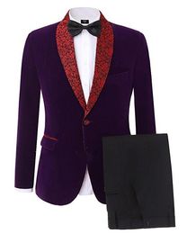 Autumn Winter Fashion Purple Velvet Men Wedding Tuxedos High Quality Groom Tuxedos Custom Made Men Blazer 2 Piece Suit(Jacket+Pants+Tie)1983