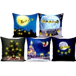 Christmas Cushion Cover with LED Lights Pillowcase Christmas Tree Santa Claus Pillow Case for Sofa Living Room