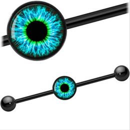 wholesale stainless steel tunnels UK - Surgical Steel 14G Punk Plugs Eye industrial barbells helix blue eyes earring ear cartilage piercings fashion jewelry