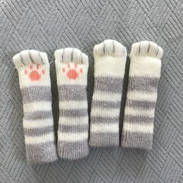 Kitty Cat Paw Chair Socks Seat Leg Cover Knitted Elastic Chair Leg Feet Floor Protectors Covers Set