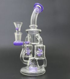 Double Recycler Bong Purple Dab Rig Propeller Perc Glass Water Bongs Green Oil Rig Smooth Bubbler Water Pipe With Bowl