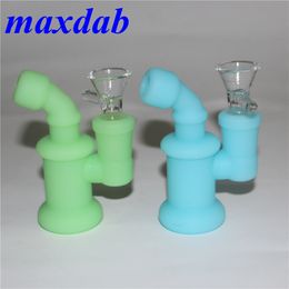 Silicone Mini Dab Rig Recycler Bong 4''inch Protable Hookahs Water Pipes Bubbler 14mm Oil Rigs Unbreakable Bent Neck Bongs