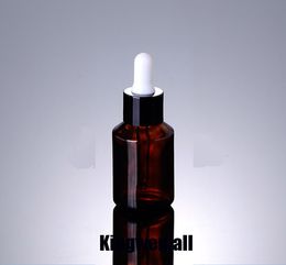 300pcs/lot High Grade Capacity 30ml Essential Oil Empty Glass Brown Bottle with black white dropper for Cosmetic Container