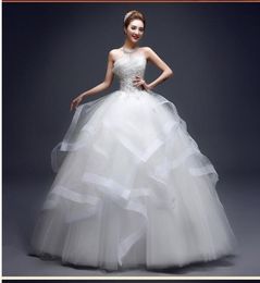 Pearl Luxury Bead Fashion Strapless Wedding Dresses 2018 New Korean Tiered Organza Sweet bride Princess Gown Vestido de noiva