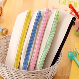 Hotest 20.5*8.5cm DIY White canvas blank plain zipper Pencil pen bags stationery cases clutch Organiser bag Gift storage pouch DHL free