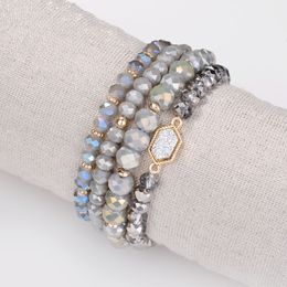 Drusy Druzy Bracelet Set Natural Stone & Glass Beads Charms Bracelets For Women Lady Jewelry weman