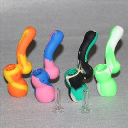Hot Sale Silicone water bongs smoking hand pipes concentrate oil dab rig dry herb wax glass hand bong DHL
