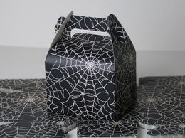 Personality spider web candy box Halloween theme party gift handle bags Favour boxes black scenes table decorations black big size handle box