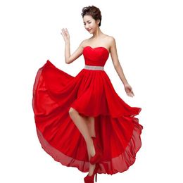 Red Custom Made Graceful High Quality Hi-Lo Bridesmaid Dresses Chiffon Maid of the Honour Lace-up Back Wedding Guest Dress