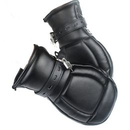 Soft Padded Black PU Leather Bondage Mitts Puppy Mitts Hand Cuffs BDSM Bondage Restraints Mitten With Lock Sex Toys For Couple
