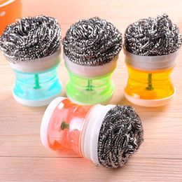 Cleaning Brushes Creative Steel Wire Ball Brush Automatic hydraulic Pot Bowl Dish Brush Tools Kitchen Stainless Steel Cleaning Ball WX9-279