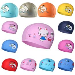 PU Fabric Cute Cartoon Animal Dolphin Kids Children Swimming Cap Waterproof Protect Ears Boys Girls Swim Pool Caps Hat