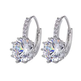 Luxury Ear Stud Earrings For Women 8 Colors Round With Cubic Zircon Charm Flower Stud Earrings Women Jewelry Gift diamond earings