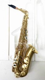 Free Shipping Professional MARGEWATE Concert Music Instrument Eb Alto Saxophone Brass Body Brushed Gold Plated Surface With Case