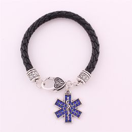 Classical Design Unisex Bracelet Medical Sing Pattern Snowflake Shape Charm With Beautiful Blue Crystals Zinc Alloy Provide Dropshipping