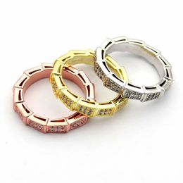 New Arrival Fashion Lady 316 Titanium Steel Full White Diamond Wedding Engagement Snakelike Ring 18K Gold Plated Rings 3 Color Size6 7 8