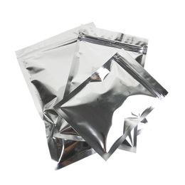 Glossy Silver Aluminum Foil Mylar Bag Flat Resealable Pouch With Zipper For Food Tea Storage 6 Sizes LZ1829