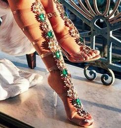2018 Summer Hot Rihanna Mixed Colors Rhinestone Sandals Super Fashion Sandal Clear PVC Straps Ladies Crystal Heel Sandals