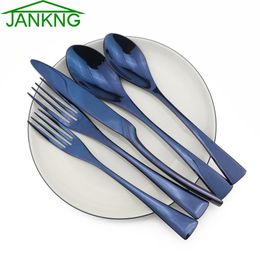 5Pcs/Set Blue Flatware Set Stainless Steel Dinnerware Tableware Steak Knife Fork Spoon Dinner Food Rainbow Cutlery Set