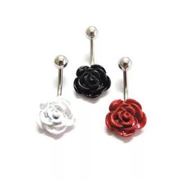 Cheap Boutique Ceramic Rose Shape Navel Belly Sexy Piercing Body Jewellery Piercing Septo Medical Steel 3 Colours Wholesale