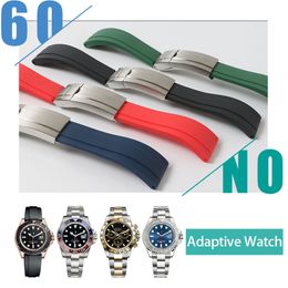 Rubber Watchband Bracelet Stainless Steel Fold Buckle Watch Band Strap for Oysterflex Watch Man 20mm Black Blue Red White Tools Waterproof