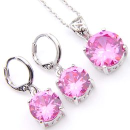 Novel Luckyshine 5 Sets Classic Round Pink Kunzite Crystal Cubic Zirconia 925 Silver Pendants Necklaces Earrings Gift Wedding Jewellery Sets