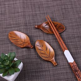 oval Wooden Leaf Shape Chopsticks Rack Tea Scoops Spoons Holder Home Hotel Restaurant Kitchen Supplies Free DHL WX9-949